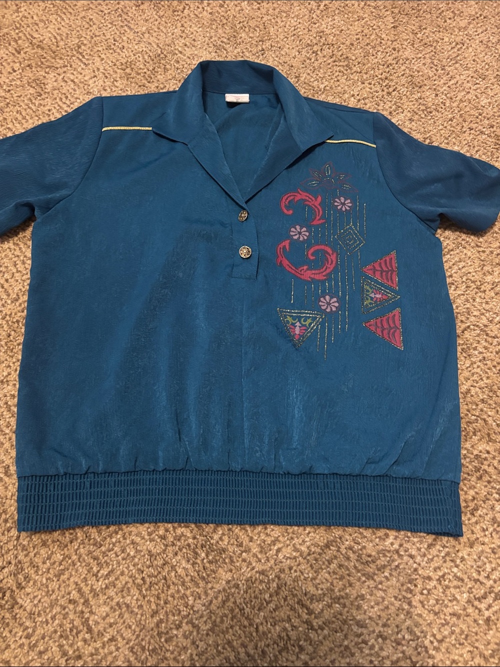 Vintage Western Short Sleeve Teal Too Small